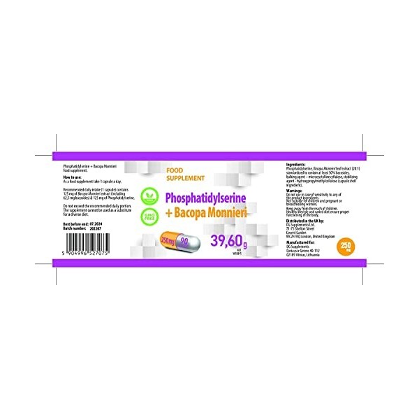 Hepatica Phosphatidylsérine + Bacopa Monnieri 250mg 90 gélules végétales, Testé par un Laboratoire tiers, sans gluten ni OGM