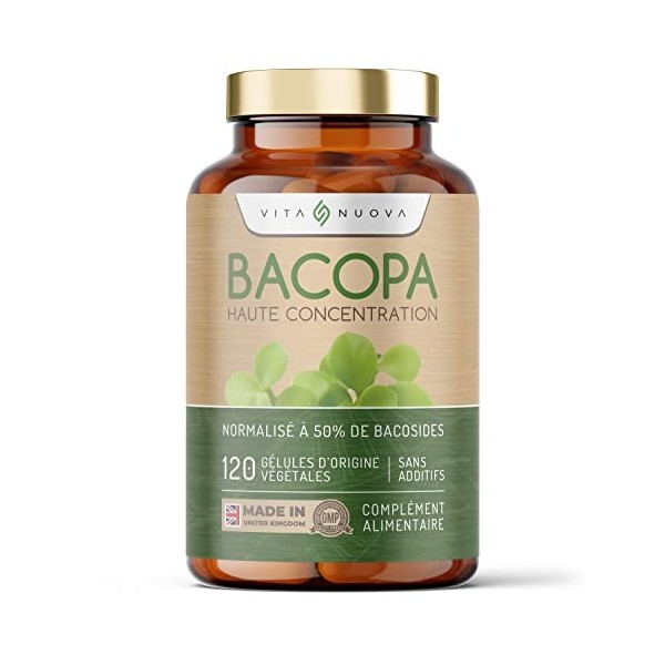 Bacopa Monnieri - 120 Capsules - Fabriqué Au Royaume-uni Selon Norme - Sans Additifs 120 Capsules - Bouteille 