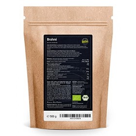 Biotiva Poudre de Brahmi bio - 500g - Bacopa Monnieri - Hysope deau - Végan - Garanti sans additifs - Conditionné et supervi