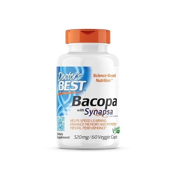 Doctors Best Bacopa avec Synapsa, 320mg, 60 gélules Végétaliennes, Testé en laboratoire, Sans Gluten, Sans Soja, Végétarien