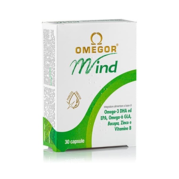OMEGOR® Mind, Omega-3 DHA et Bacopa Monnieri avec Vitamines B, tonique pour la mémoire et la concentration, pour enfants et a