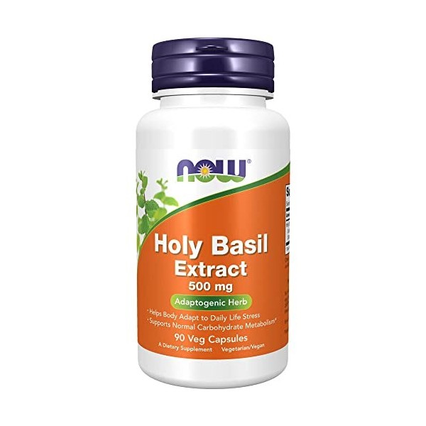 Now Foods, Holy Basil Extract Extrait de Basilic Sacré , 500mg, 90 Capsules végétaliennes, Testé en Laboratoire, Sans Soja, 