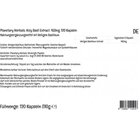 PremiumVital, Planetary Herbals, Holy Basil Extract Extrait de Basilic Sacré , 450mg, 120 Capsules, avec Pilulier pratique, 