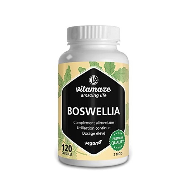 Boswellia Serrata Gélules 9.000mg 10:1-120 Gélules Végétalien DExtrait par Dose Quotidienne - 85% DAcide de Boswellia, 100%