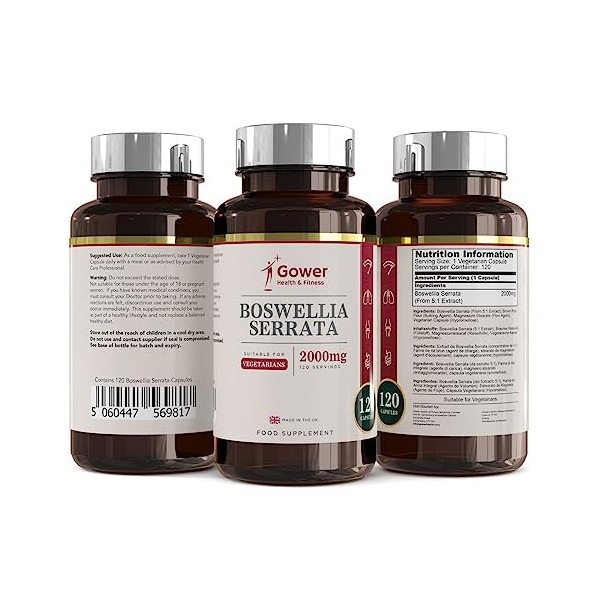 GH Boswellia Serrata 5:1 Extrait de Encens | Haute Concentation | 2000mg Supplément | 120 Capsules Végétalien | Sans OGM | Sa