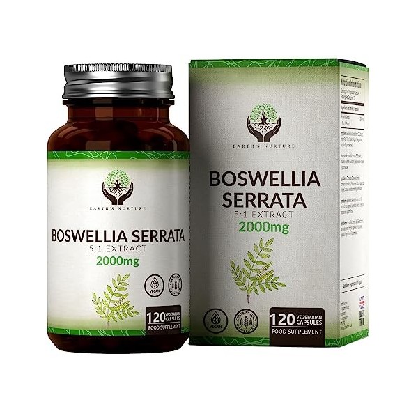 EN Boswellia Serrata 5:1 Extrait de Encens | Haute Concentation | 2000mg Supplément | 120 Gélules Vegan | Sans OGM et Sans Gl