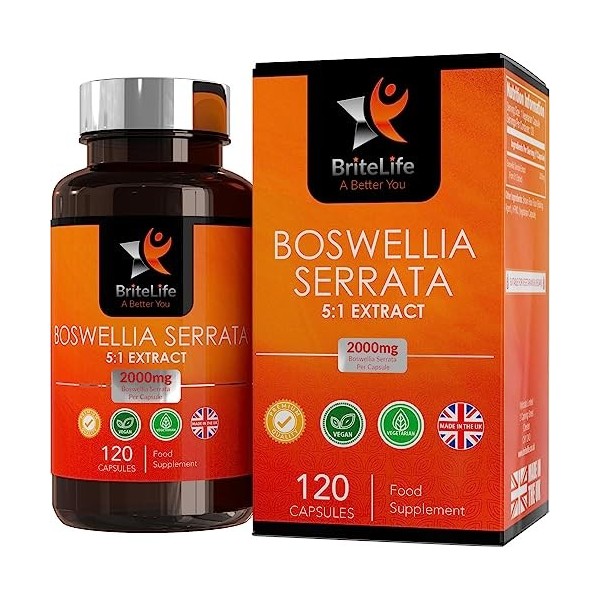 BL Boswellia Serrata Haute Teneur 5:1 Extract - 2000mg par Gélule | Résine Dencens Indien | 120 Comprimés Végétaliens | Sans