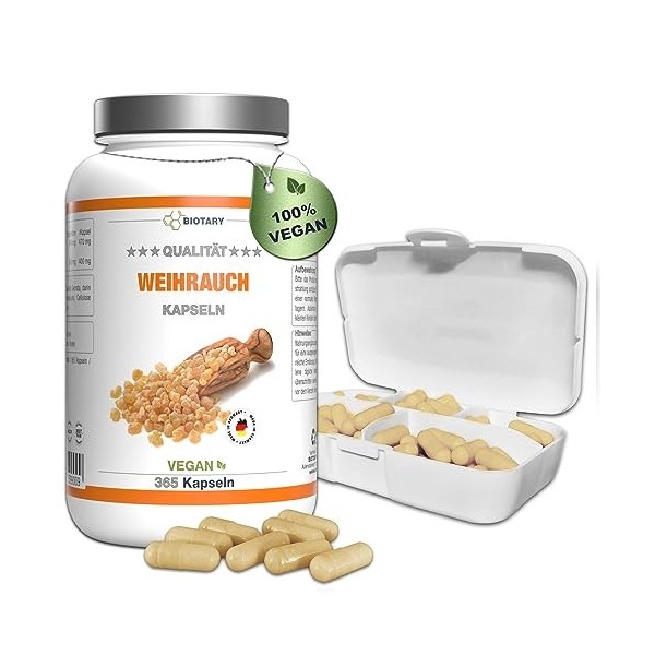 Boswellia Serrata 9400 mg 10 :1 | 365 gélules | Pour 6 Mois | y compris le pilulier | 85% Dacide Boswellia | végétalien | qu