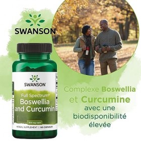 Swanson, Full Spectrum Boswellia and Curcumin, Encens et Curcuma, 60 Capsules, Hautement Dosé, Testé en Laboratoire, Sans Soj