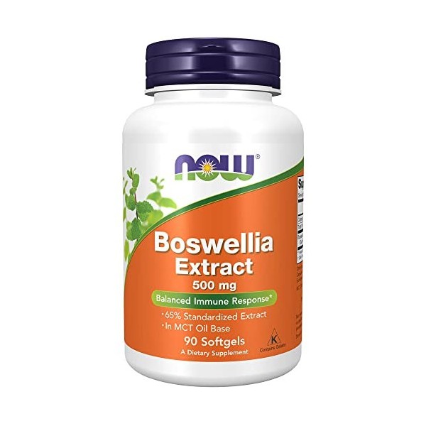 Now Foods, Extrait de Boswellia, 500mg, Extrait de Fumée molle avec Acide Boswellique, 90 Capsules molles, Testé en Laboratoi