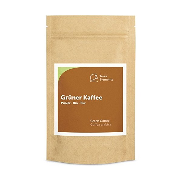 Terra Elements Café vert bio en poudre, 200 g I 100% Arabica I lyophilisé I 100% pure I vegan I qualité crue