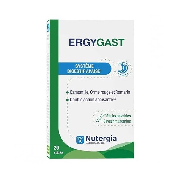 Nutergia ERGYGAST - Complément alimentaire en stick buvable à base de camomille, d’orme rouge et de romarin. Système digestif