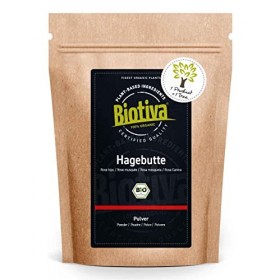 Biotiva Poudre de cynorhodon bio - 500g, qualité naturelle brute - 100 pour cent BIO, poudre de cynorhodons entiers moulus, p