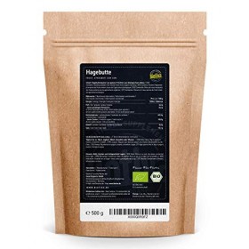 Biotiva Poudre de cynorhodon bio - 500g, qualité naturelle brute - 100 pour cent BIO, poudre de cynorhodons entiers moulus, p