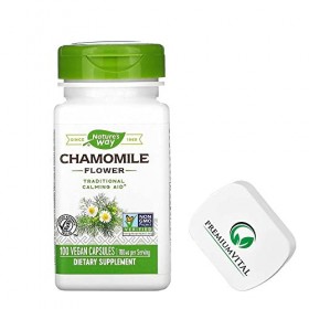 PremiumVital, Natures Way, Chamomile Flower Fleurs de Camomille , 350mg, 100 Capsules végétaliennes, avec Pilulier Pratique