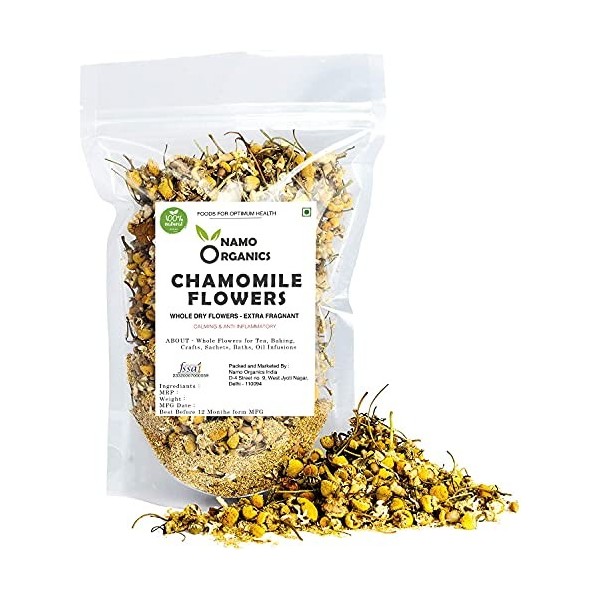Namo Organics - Chamomile Herbal Tea Loose Leaf - 200 Gm Pouch - High Grade Flowers - 100% Raw From Organic Farms