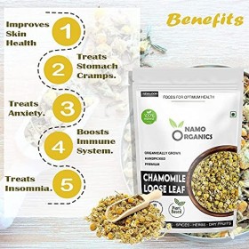 Namo Organics - Chamomile Herbal Tea Loose Leaf - 200 Gm Pouch - High Grade Flowers - 100% Raw From Organic Farms