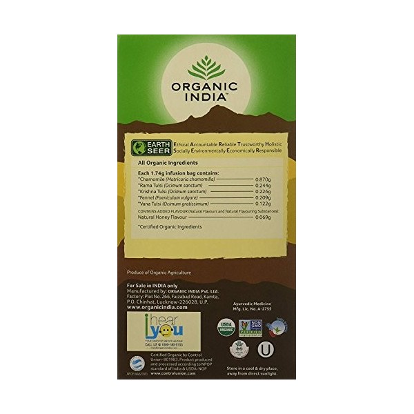 Organics India Tulsi - 25 Tea Bags Honey Chamomile 