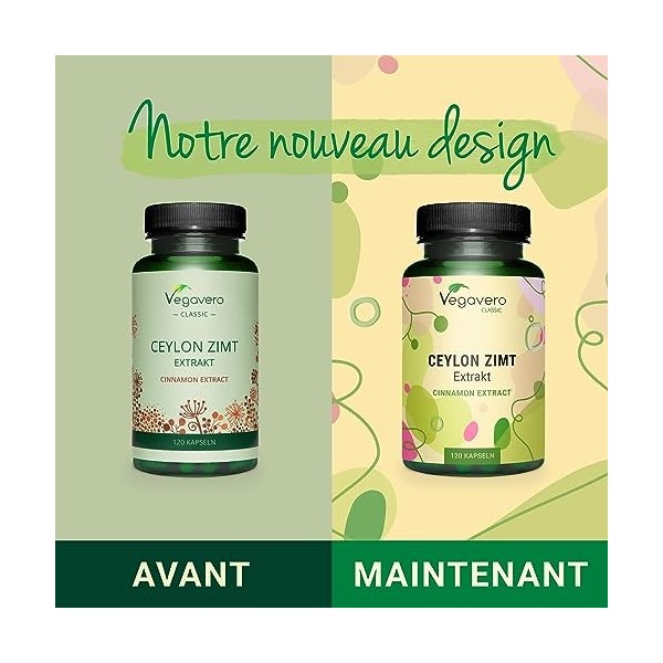 Cannelle de Ceylan Vegavero® | Extrait Fortement Dosé | 2000 mg de poudre par Gélule 250 mg dExtrait 8:1 | Sans Additifs |