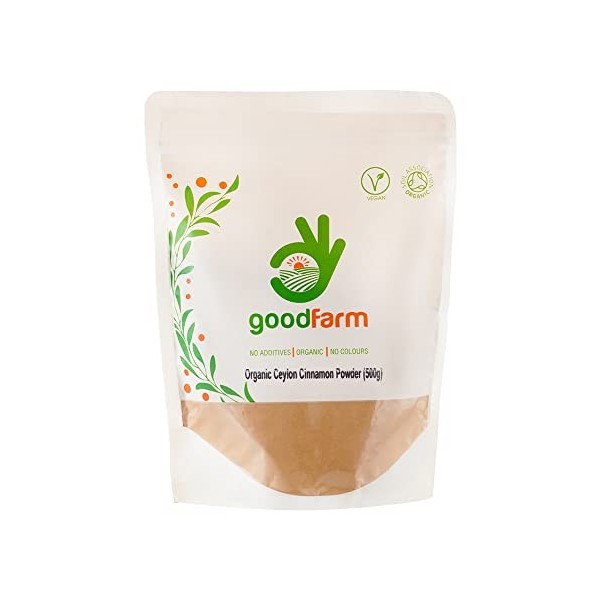 GoodFarm Bio Poudre de Cannelle de Ceylan 500g - Qualité supérieure, certifié biologique | Variété de Ceylan | Arôme et goût 