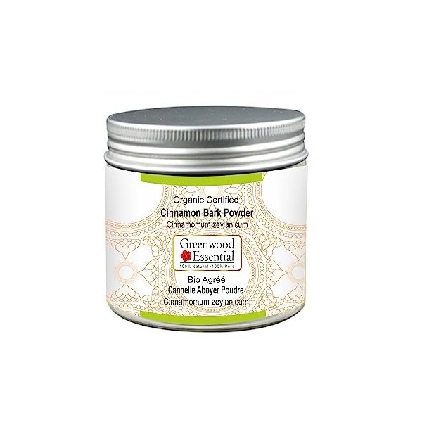 Greenwood Essential Poudre décorce de cannelle pure Cinnamomum zeylanicum certifiée biologique, 100 % naturelle, qualité t