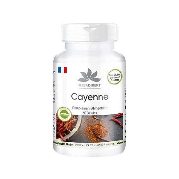 Poivre de Cayenne - Capsicum frutescens et capsaïcine - piment de cayenne - 60 gélules | HERBADIREKT by Warnke Vitalstoffe