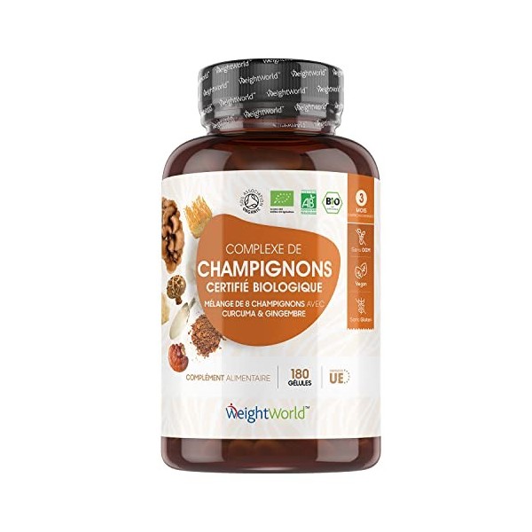 8 Champignons Bio en Complexe - Reishi Bio, Maitake Bio, Chaga Bio, Shiitake Bio, Lions Mane Bio, Cordyceps Bio, Huître Copri