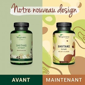 Shiitake Vegavero® | Dosage Élevé : 750 mg d’Extrait par gélule | Avec 40% Polysaccharides + 30% Bêta-Glucanes | Défenses Imm