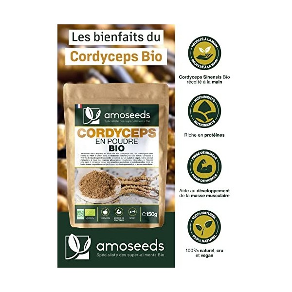 Cordyceps en Poudre Bio 150G | Qualité Supérieure | Anti-fatigue, Anti-stress, Énergie, Immunité