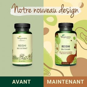Reishi BIO Vegavero® | 8400 mg par gélule 600 mg dExtrait 14:1 | Avec 40% Polysaccharides + 30% Bêta-Glucanes | Sans Addit