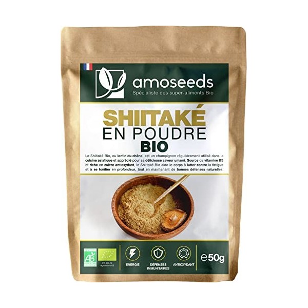 Shiitaké en Poudre Bio 50G | 100% Champignons Shiitaké | Umami, Vitalité, Immunité | Qualité Supérieure