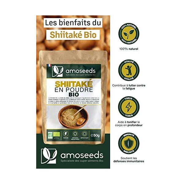 Shiitaké en Poudre Bio 50G | 100% Champignons Shiitaké | Umami, Vitalité, Immunité | Qualité Supérieure