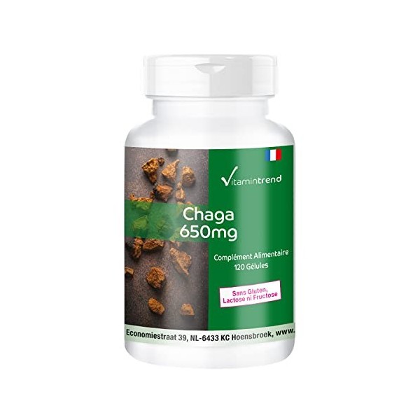 Poudre de Chaga 650mg - 120 gélules, champignon fonctionnel, végan | Vitamintrend®