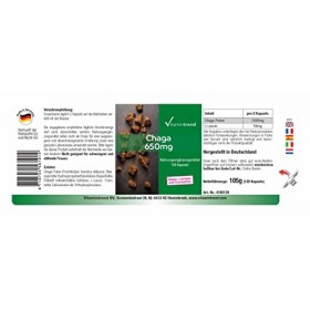 Poudre de Chaga 650mg - 120 gélules, champignon fonctionnel, végan | Vitamintrend®