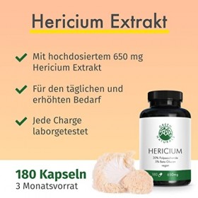 Extrait dHericium 180 gélules á 650mg - 30% polysaccharides + 5% beta glucan - production allemande - 100% vegan & sans ad