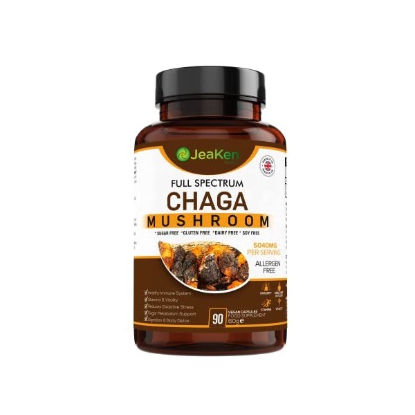 JeaKen - Champignon CHAGA PLEIN SPECTRE - Capsules à Spectre Complet de 90 x 420 mg d’Extrait de Champignon Chaga 4: 1 - Sans