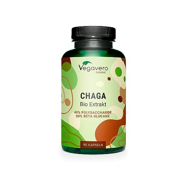 Chaga BIO Vegavero® | 6000 mg de Poudre 600 mg dExtrait 10:1 | Avec 40% Polysaccharides & 30% Bêta-Glucanes | Sans Additif