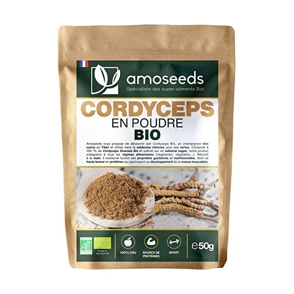 Cordyceps en Poudre Bio 50G | Qualité Supérieure | Anti-fatigue, Anti-stress, Énergie, Immunité
