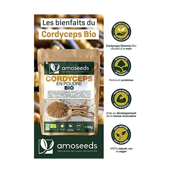 Cordyceps en Poudre Bio 50G | Qualité Supérieure | Anti-fatigue, Anti-stress, Énergie, Immunité