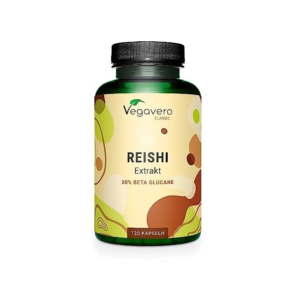 EXTRAIT de Reishi Vegavero® | 6500 mg par gélule 650 mg dExtrait 10:1 | 120 Gélules | Avec 40% Polysaccharides + 20% Bêta-