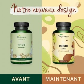EXTRAIT de Reishi Vegavero® | 6500 mg par gélule 650 mg dExtrait 10:1 | 120 Gélules | Avec 40% Polysaccharides + 20% Bêta-