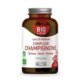 COMPLEXE CHAMPIGNONS BIO, VEGAN - Shiitake, Reishi, Maitake Bio, Renforce Système Immunitaire et Vitalité, 45 Gélules, Labora