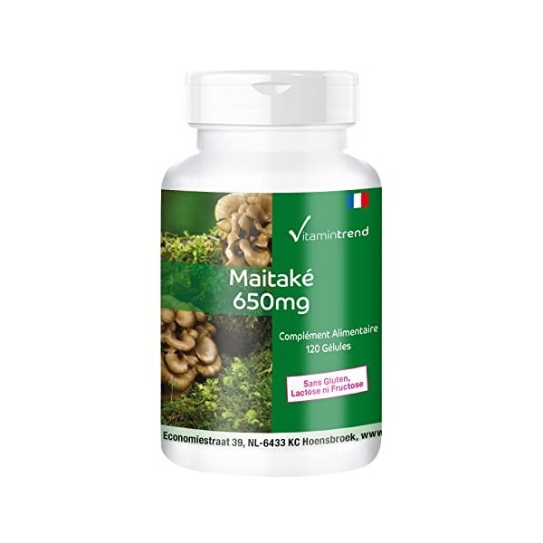 Poudre de maitake 650mg - 120 gélules, Champignon vital fonctionnel, adaptogène, végétalien | Vitamintrend®