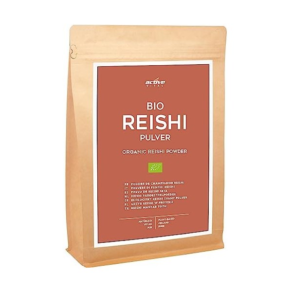 Poudre de reishi bio 500 g - Champignon Vital 100 % naturel - Avec cuillère doseuse