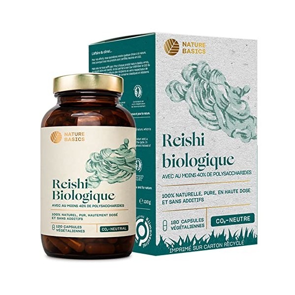 Nature Basics® Gélules de reishi BIO avec 40% de polysaccharides bioactifs | 120 gélules en bocal | 500mg par gélule | dAlle