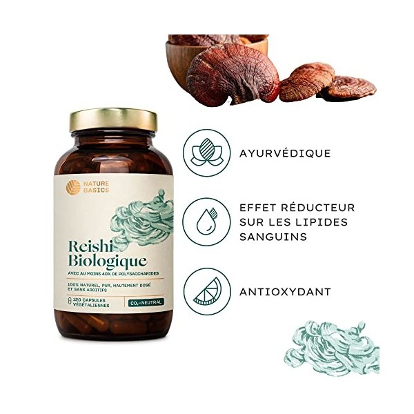 Nature Basics® Gélules de reishi BIO avec 40% de polysaccharides bioactifs | 120 gélules en bocal | 500mg par gélule | dAlle