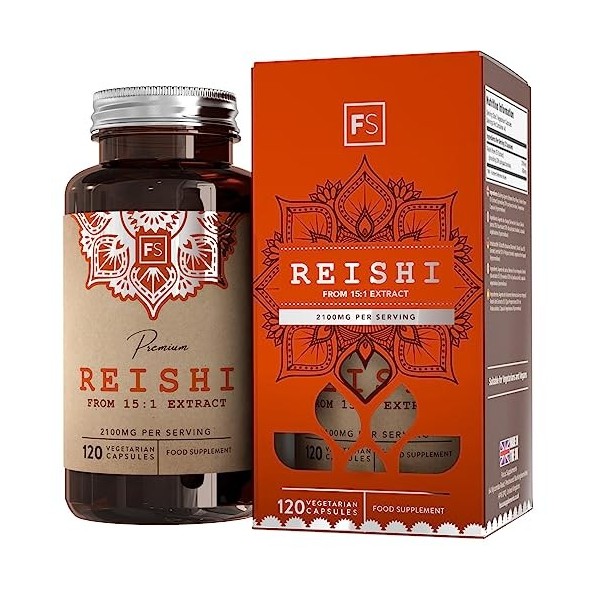 FS Champignons Reishi Extrait 15: 1 | 120 capsules végétaliennes | 2100mg Supplément Nootrope | Fabriqué dans des Installatio