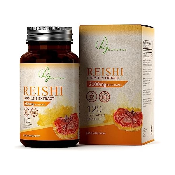 HN Reishi Gélules | Extrait 15:1 | Haute Puissance 2100mg par Dose | 120 Gélules Végétaliennes | Suppléments de Champignons |