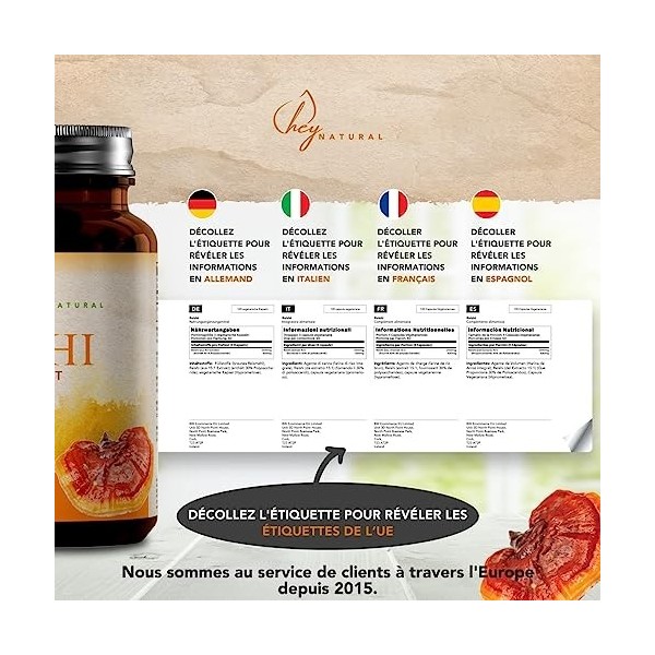 HN Reishi Gélules | Extrait 15:1 | Haute Puissance 2100mg par Dose | 120 Gélules Végétaliennes | Suppléments de Champignons |