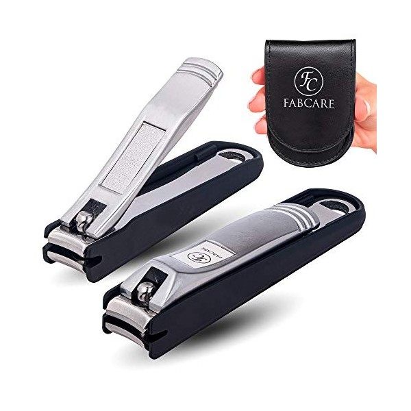 FABCARE Kit Coupe Ongle Professionnel avec Dossier et Étui - Extra Tranchant et Durable - Coupe Ongles en Acier Inoxidable - 